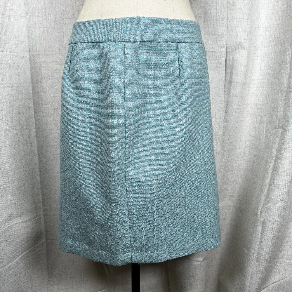 NEW! Banana‎ Republic Tweed Pencil Skirt Lined Women's Sz 12 Turquoise Sky Blue